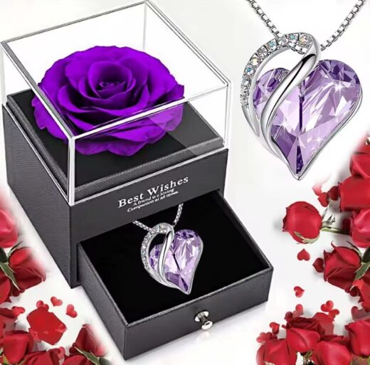 OCEAN HEART NECKLACE WITH ETERNAL ROSE JEWELRY BOX