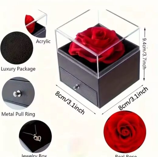 OCEAN HEART NECKLACE WITH ETERNAL ROSE JEWELRY BOX