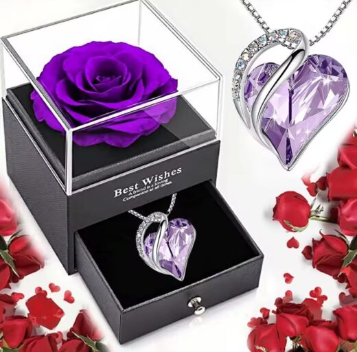 OCEAN HEART NECKLACE WITH ETERNAL ROSE JEWELRY BOX