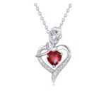 LUXURY RED ZIRCON GEART NECKLACE WITH ROSE GIFT