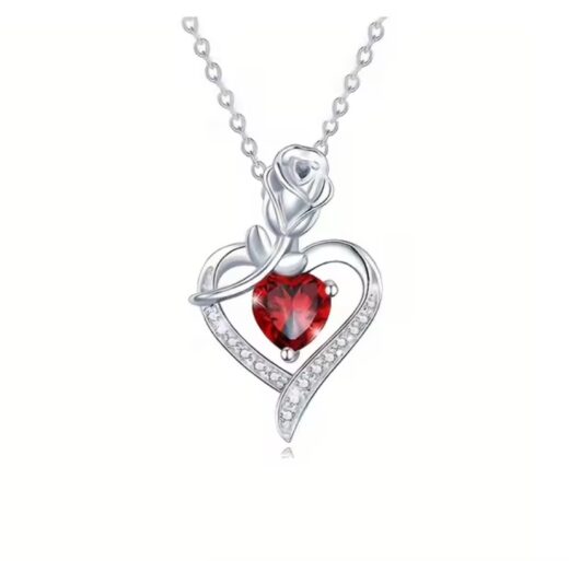 LUXURY RED ZIRCON GEART NECKLACE WITH ROSE GIFT
